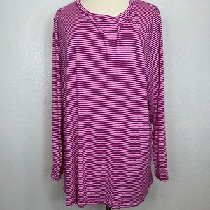 Studio B By Bobeau Women's Pink White Striped Long Sleeve Top Size 3X